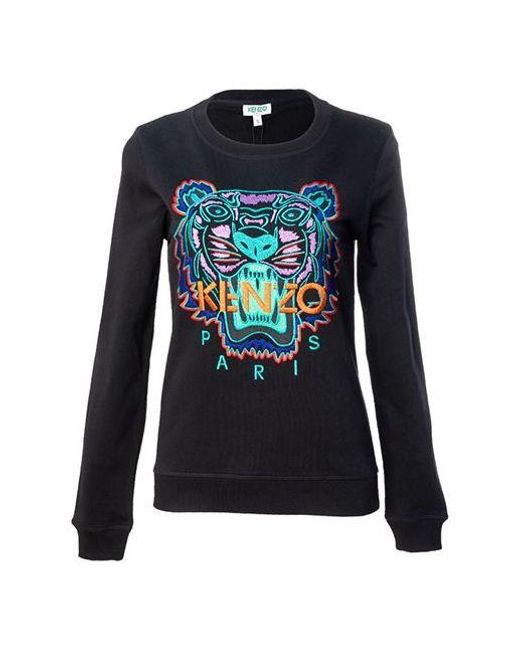 KENZO Blue (Wmns) Embroidered Tiger Head Round Neck Hoodie
