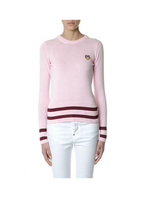 KENZO Pink (Wmns) Tiger Embroidered Round Neck Long Sleeves Pullover Hoodie