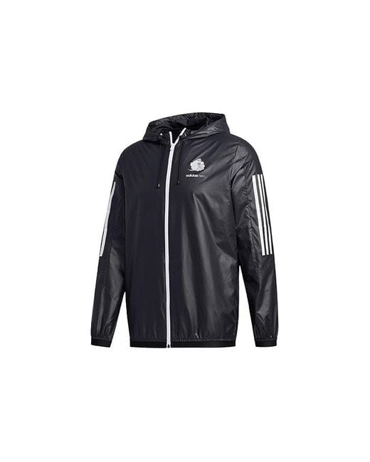 Adidas Blue Neo Brnd Prd Wb Three-Stripe Print Sports Hooded Jacket For for men