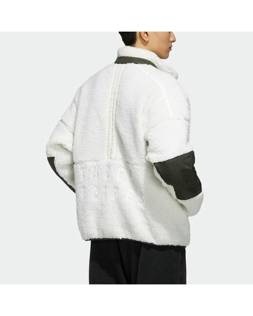 Adidas White S2S Boa Jkt Lamb's Wool Stay Warm Sports Stand Collar Jacket for men