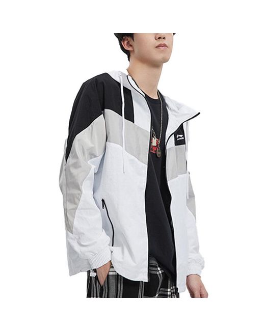 Li-ning Blue Sports Fashion Series Colorblock Hooded Drawstring Loose Jacket for men