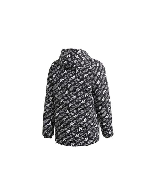 Adidas Gray Originals Monogram Jkt Full Print Logo Reversible Stay Warm Hooded Down Jacket for men
