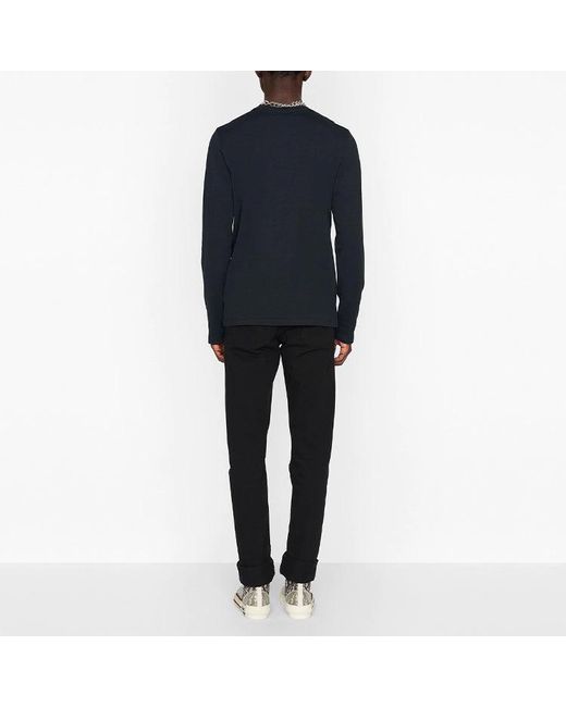 Dior Blue Letter Print Round Neck Long Sleeve For for men