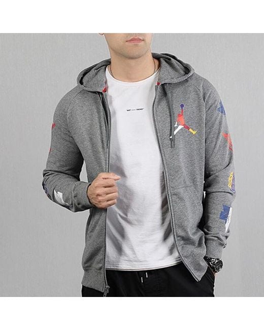Nike Gray Colorful Logo Zipper Hooded Jacket for men