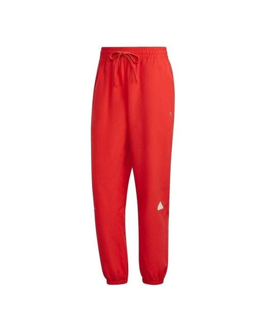 Adidas Red Woven Tracksuit Bottoms for men