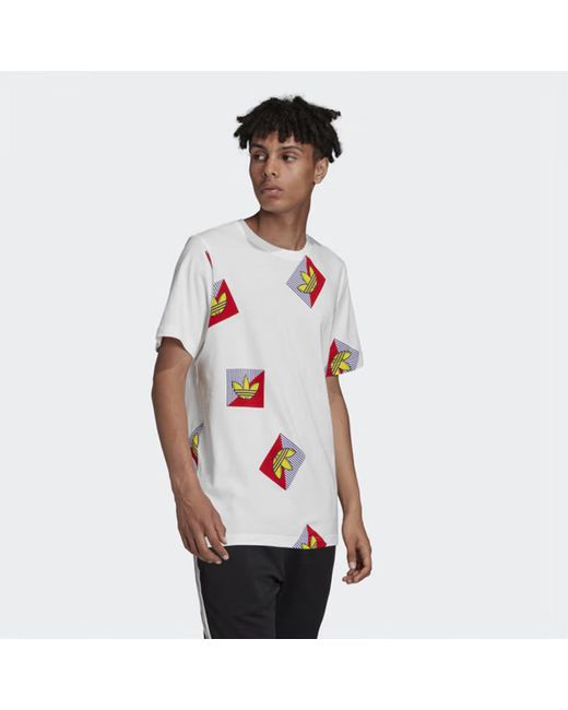 Adidas White Originals Allover Print Diagonal Graphic T-Shirt for men