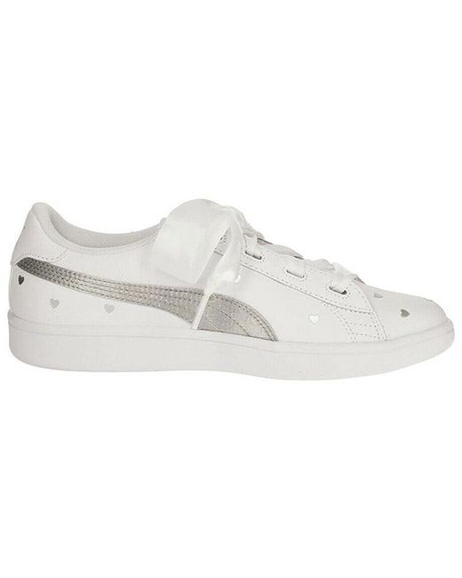 PUMA White (Wmns) Smash V2 Ribbon Retro Low Tops Casual Skateboarding Shoes