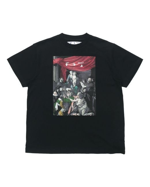 Off-White c/o Virgil Abloh Black Caravaggio Painting Pattern Solid Color Short Sleeve Loose Fit for men