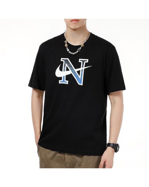 Nike Black Alphabet Logo Athleisure Casual Sports Breathable Short Sleeve for men
