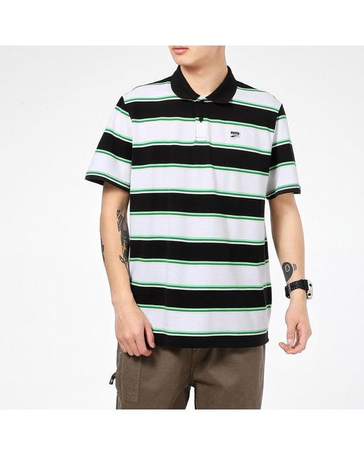 PUMA Green Downtown Stripe Polo Tee Shirt for men