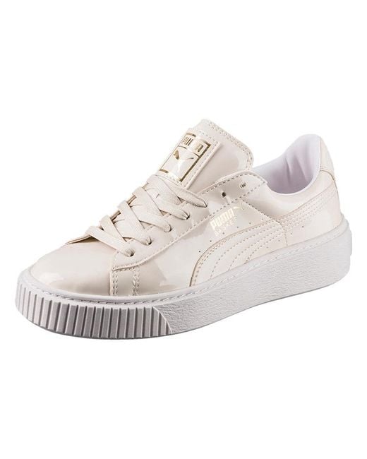PUMA White (Wmns) Basket Platform Patent Leather