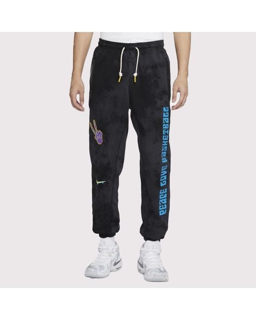 Nike Black Graffiti Embroidered Basketball Sports Fleece Lined Stay Warm Knit Long Pants for men