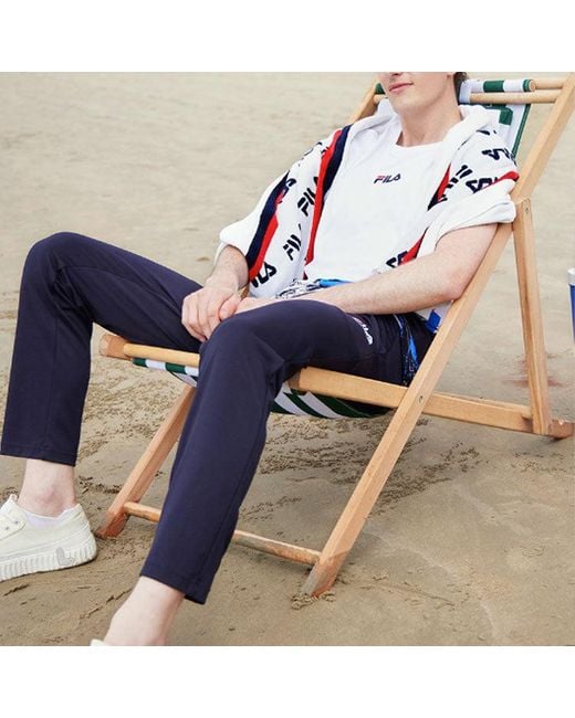 Fila Blue Thin And Light Breathable Straight Knit Sports Pants for men