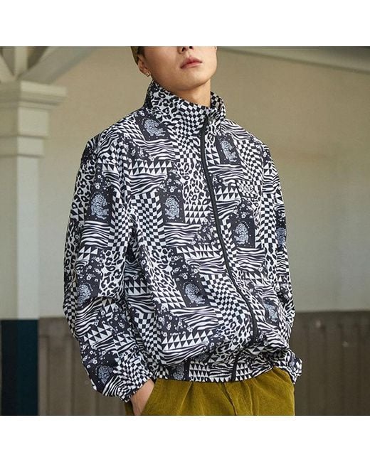 Vans Black Ss22 Grid Full Print Jacket Couple Style for men