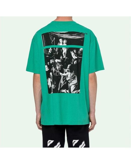 Off-White c/o Virgil Abloh Green Caravaggio Square Back Printing Short Sleeve Loose Version O Virgil Abloh Tee for men
