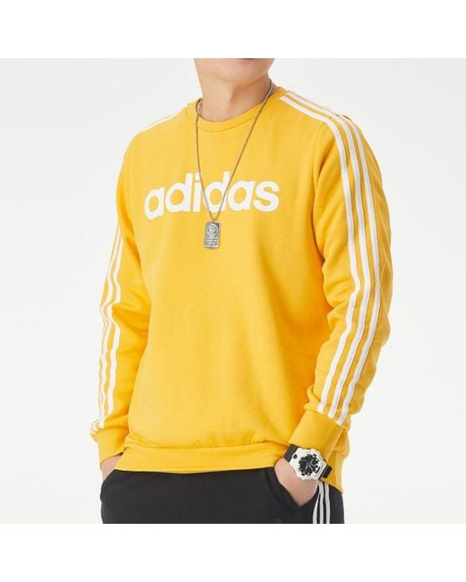 Adidas Yellow E 3S Crew Fl Logo Printing Fleece Stay Warm Casual Sports Pullover Round Neck for men