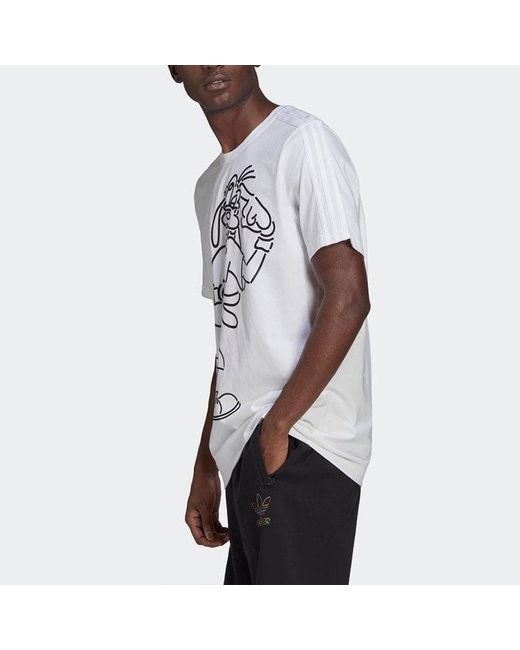 Adidas White Originals X Isney Crossover Cartoon Printing Casual Breathable Stripe Pattern Sports Short Sleeve for men