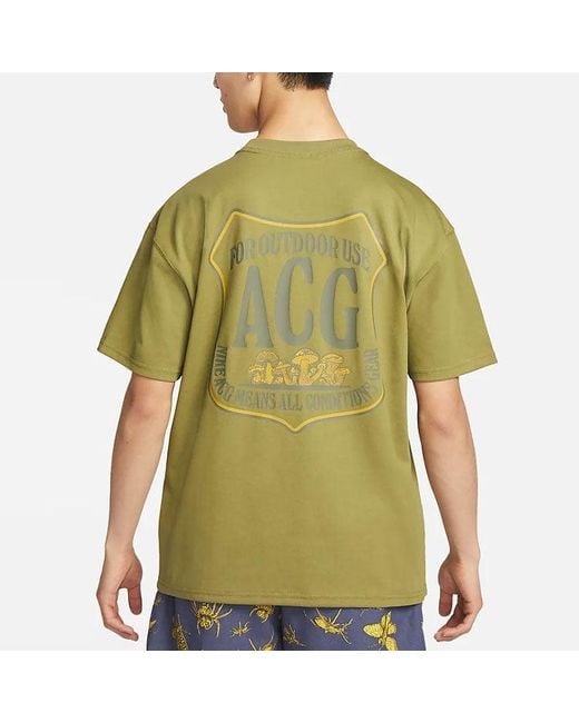 Nike Green Acg Solid Color Alphabet Logo Printing Casual Round Neck Short Sleeve T-Shirt for men