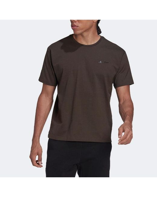 Adidas Brown Solid Color Logo Sports Short Sleeve T-Shirt for men