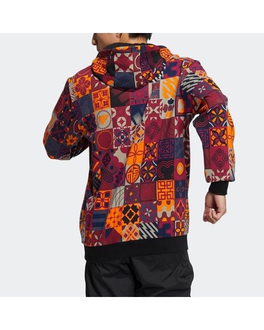 Adidas Red Cny Aop Hood Limited Pattern Sports Bright Fluorescence for men