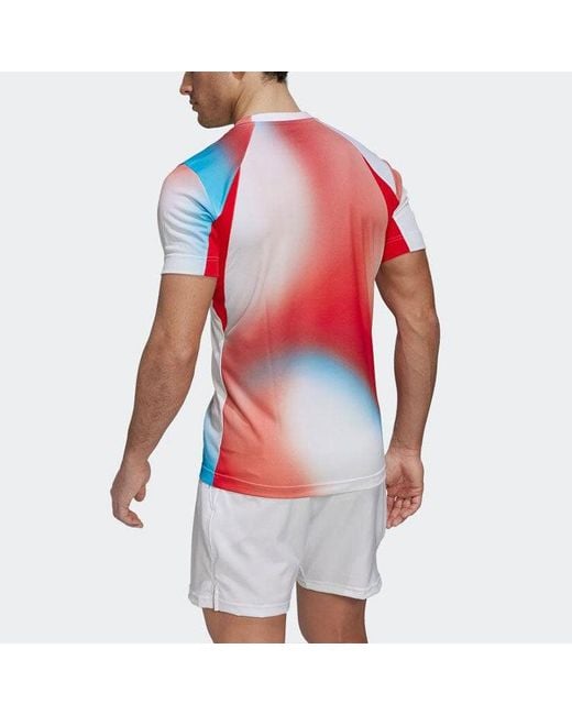 Adidas Pink Contrasting Colors Gradient Logo Printing Round Neck Short Sleeve T-Shirt for men