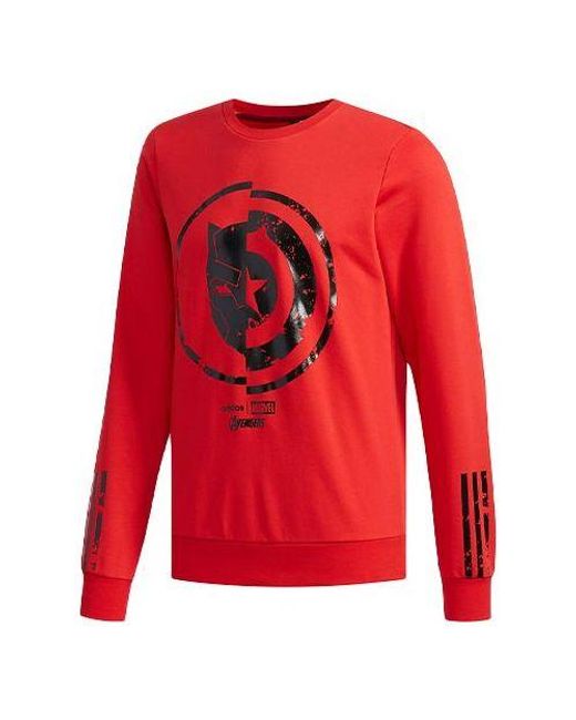 Adidas Red Neo X Marvel Crossover Logo Printing Casual Sports Pullover Round Neck for men