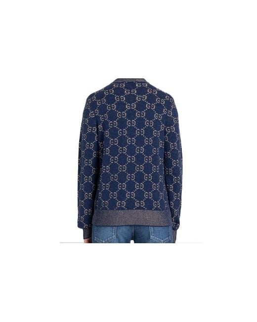 Gucci Blue Gg Jacquard Pull Knit For for men