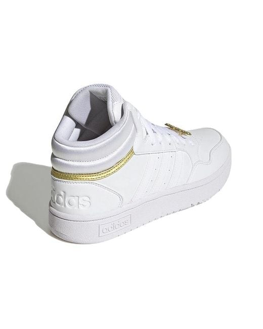 Adidas White (Wmns) Hoops 3.0 Mid Classic Shoes Metallic'
