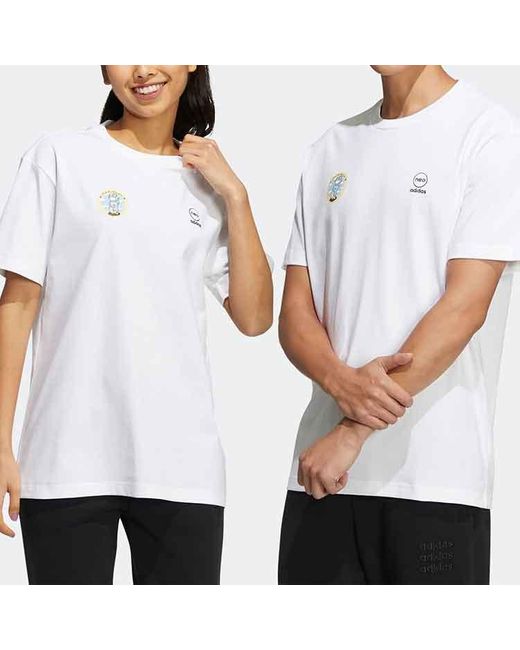 Adidas White Neo M Sw Slogan Tee Solid Color Alphabet Printing Athleisure Casual Sports Short Sleeve Couple Style for men