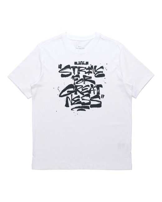 Nike White Lebron Strive For Greatness Basketball Sports Alphabet Printing Round Neck Short Sleeve T-Shirt for men