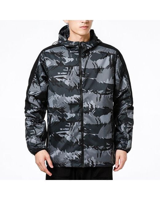 Adidas Blue Camouflage Sports Hooded Casual Running Jacket for men