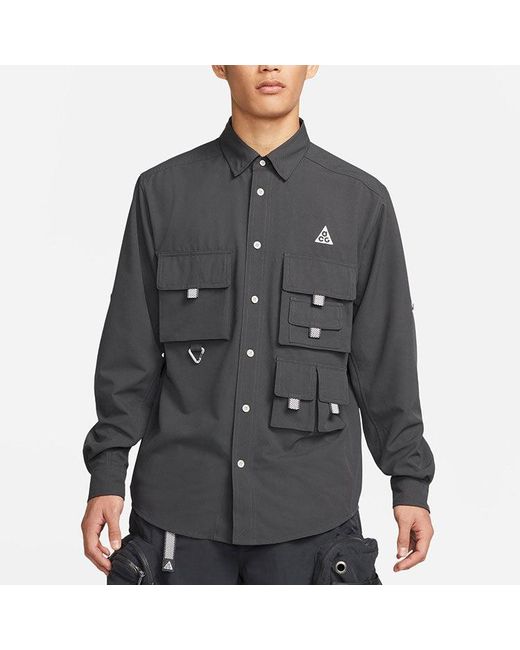 Nike Blue Acg Dri-Fit Uvdevastation Trail Multiple Pockets Casual Solid Color Long Sleeves Jacket for men