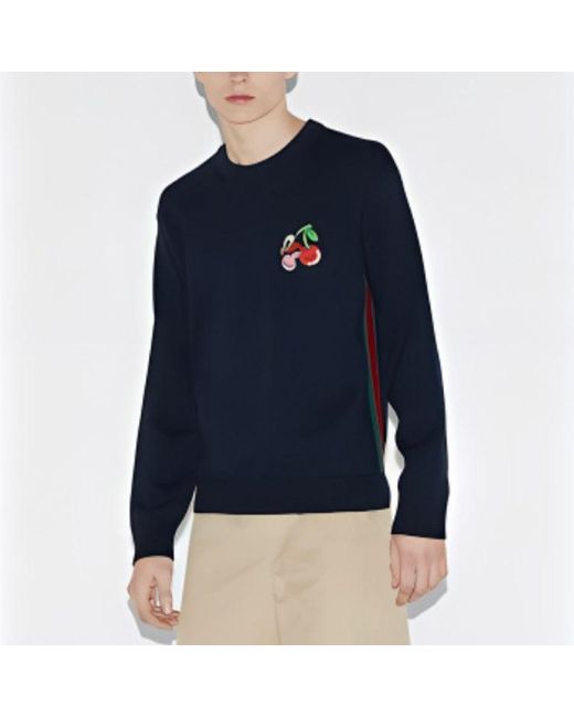 Gucci Blue Cotton Wool Sweater With Patch 'Dark' for men