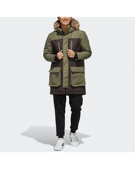 Adidas Green Neo M Strt Down Prk Sports Hooded Stay Warm Down Jacket Khaki for men