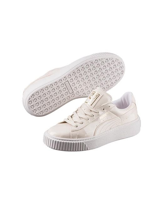PUMA White (Wmns) Basket Platform Patent Leather