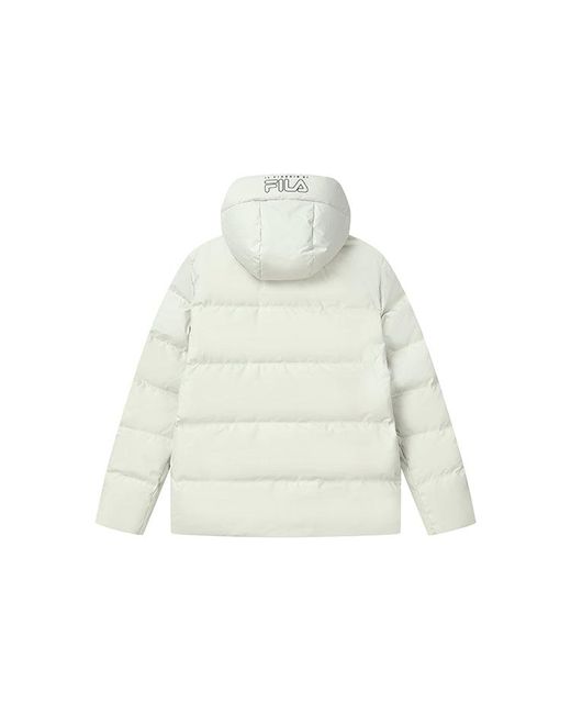 Fila White Embroidered Logo Stay Warm Sports Hooded Down Jacket for men