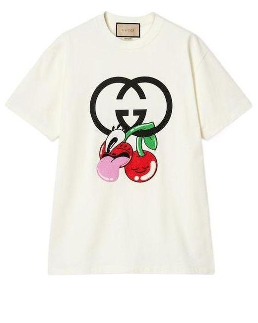 Gucci White Cotton Jersey Printed T-shirt