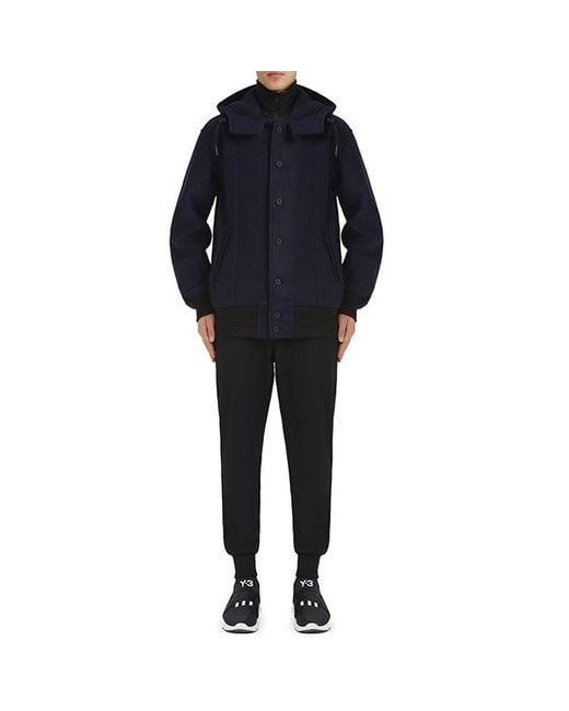 Adidas Blue Y-3 Colorblock Long Sleeves Hooded Jacket for men