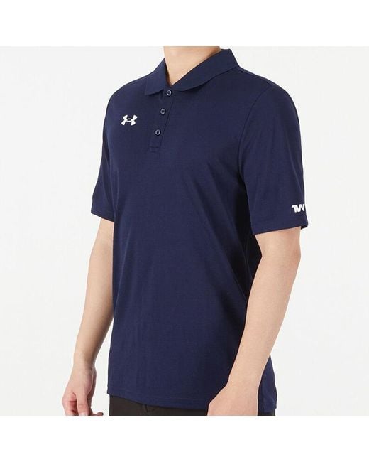 Under Armour Blue Casual Sports Lapel Training Breathable Short Sleeve Polo Shirt for men