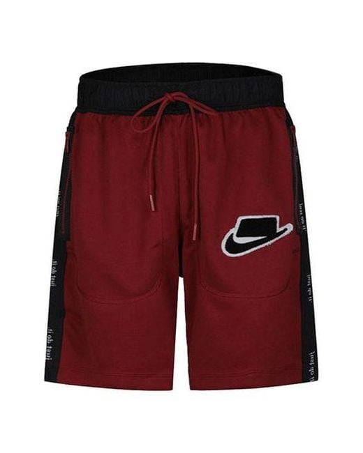 Nike Red Colorblock Logo Alphabet Printing Sports Shorts for men