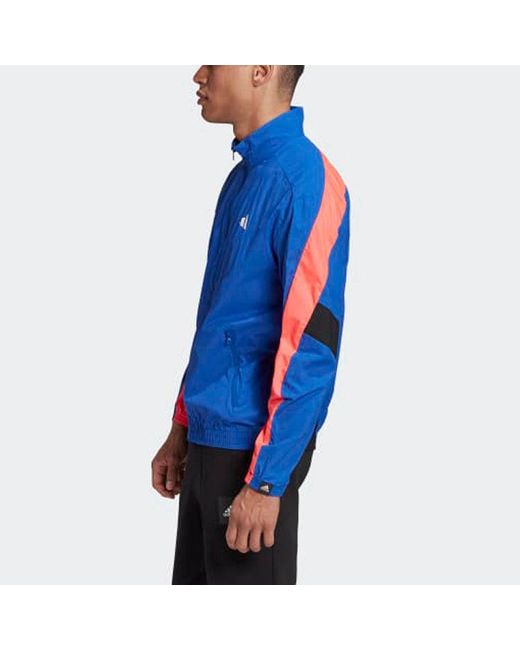 Adidas Blue Urban Q3 Tt Contrast Color Stitching Logo Sports Stand Collar Woven Jacket for men