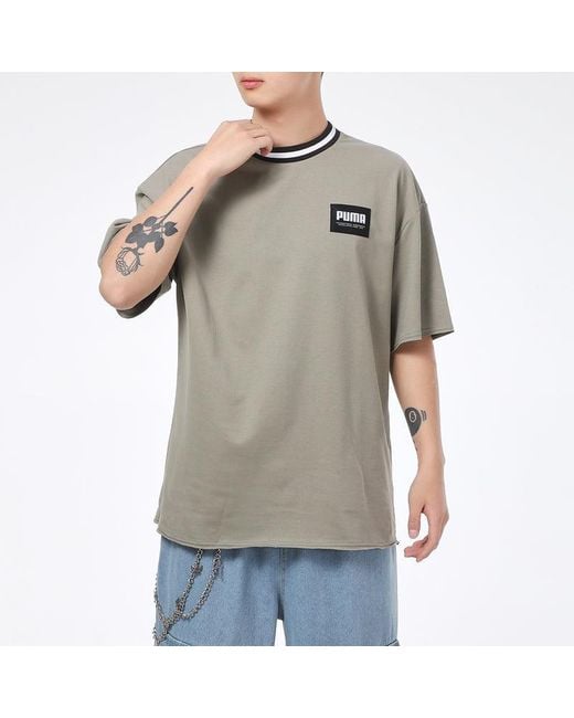 PUMA Solid Round Neck T Shirt Olivegreen in Grey for Men Lyst UK
