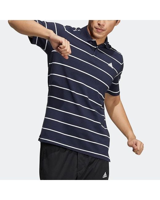 Adidas Blue Fi Stripe Small Label Athleisure Casual Sports Short Sleeve Polo Shirt for men