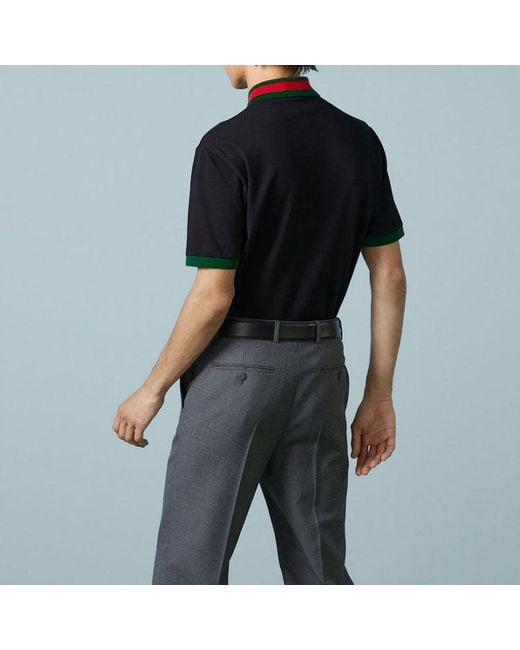 Gucci Black Web Collar Polo Shirt for men