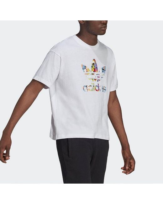 Adidas White Originals Love Unites Tre Casual Breathable Fabric Multi-Color Logo Sport Short Sleeve