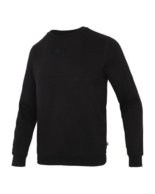 PUMA Black Solid Color Logo Sports Round Neck Pullover for men