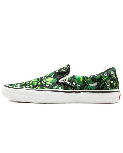 Vans Green Supreme X Slip-On 'Glow-In-The-Dark Skull Pile' for men