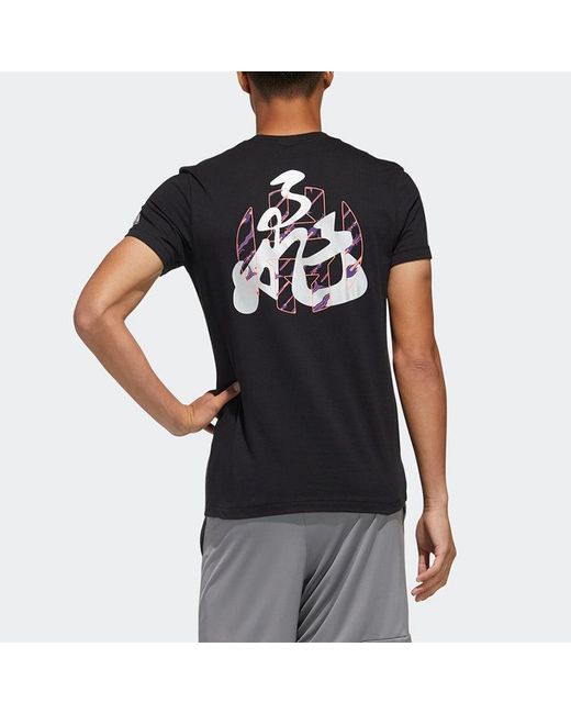 Adidas Black 5 Generals Jh Back Printing Round Neck Basketball Sports Short Sleeve for men