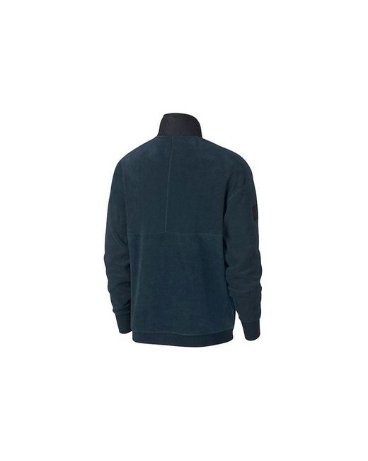 Nike Blue Splicing Polar Fleece Cardigan Stand Collar Pullover for men