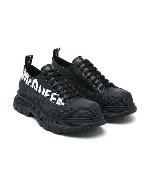 McQueen Black Graffiti Tread Slick Lace Up Shoes for men